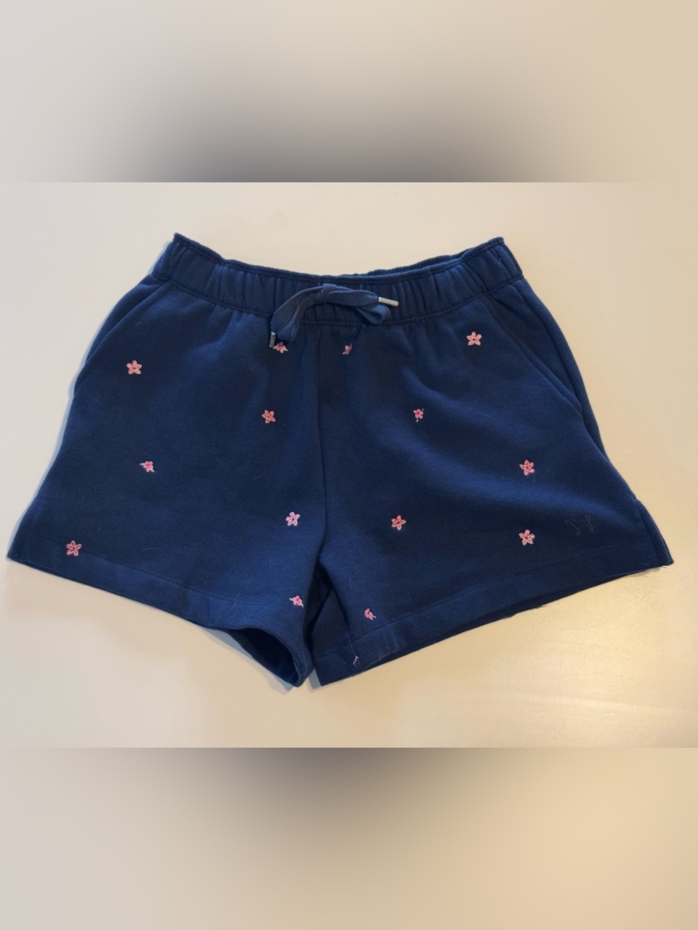PINK Victoria's Secret Navy Blue Shorts with Pink Flower Embroidery